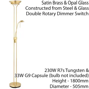 Mother & Child Floor Lamp Satin Brass 1.8m Twin Light Dimmer Flexible Reading