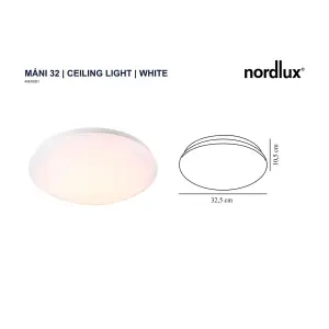 Nordlux Mani 32 Indoor Living Dining Kitchen Bedroom Ceiling Light In White (Diam) 32.5cm