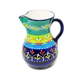 Classic Spanish Hand Painted Pattern Home Decor Large Pourer Jug 2L Blue/Green