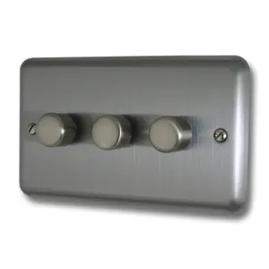 Varilight JSDP303 Classic V-Pro Matt Chrome 3 Gang LED Trailing Edge Dimmer Switch 1 or 2 Way, h85 x d150 mm