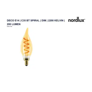 Nordlux Deco E14 C35 BT Spiral Dim 2200 Kelvin 200 Lumen Bulb In Gold