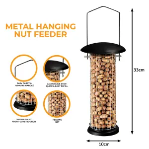 Set of 3 Metal Bird Feeders Easy Fill Hanging Nut & Seed Feeders for Wild Birds Medium