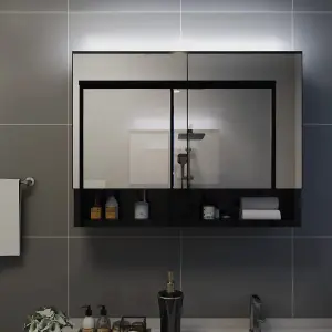 Berkfield LED Bathroom Mirror Cabinet Black 80x15x60 cm MDF