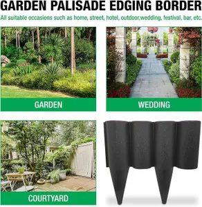 Black Lawn Edging Border - 2.5 metres or 8.2 ft long Garden Palisade Edge Border with Wood Log Effect - Fencing with Ground Stakes