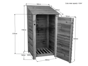 Wooden log store with door W-99cm, H-180cm, D-88cm - brown finish