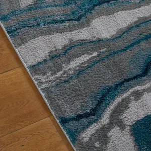 Modern Abstract Blue Multi Easy to Clean Contemporary Rug for Living Room and Dining Room-80cm X 150cm