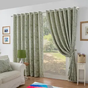 Chenille Jacquard Lined Ring Top Eyelet Curtains 117x137cm Green