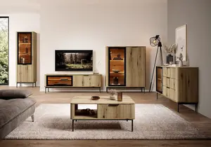 Elegant Wilson TV Cabinet H530mm W1630mm D380mm in Oak Evoke & Black - Stylish Entertainment Hub