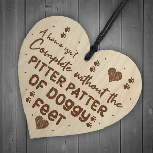 PITTER PATTER DOGGY FEET Wood Heart Dog Lover Gift Pet Sign Family Gift