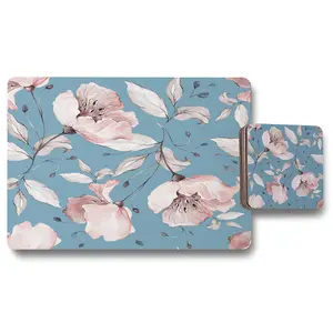 Pink Flowers on Blue (Placemat & Coaster Set) / Default Title