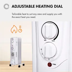 Devola Oil Filled Radiator 1500W 5 Fin White Electric Portable Fan Heater Timer