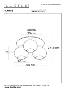 Lucide Marius Retro Flush Ceiling Light - 3xE27 - Black