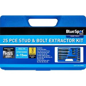 BlueSpot 25pc Stud & Bolt Extractor Remover Socket Kit Nut Set 4mm - 15mm