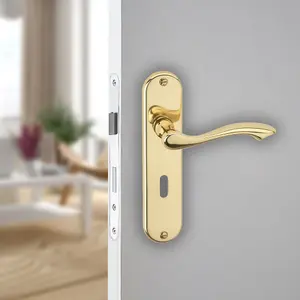 URBNLIVING 184mm Length 12 Pcs Kensington Metal & Polished Brass Lever Latch Door Keyhole Handle Set