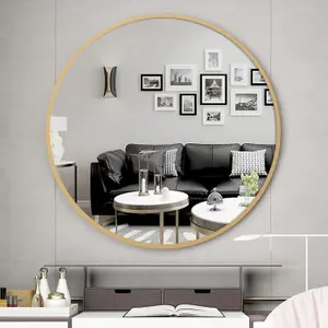 Gold Round Wall Mounted Aluminium Framed Bathroom Mirror Vanity Mirror 60 cm