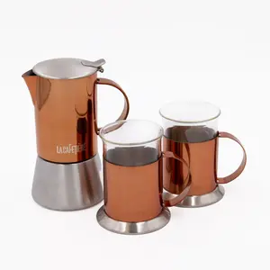 3pc Espresso Set with 4-Cup Copper Espresso Coffee Maker and Two Coffee Mugs