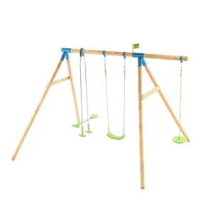 TP Knightswood Triple Wooden Swing Set With Glide Ride And Button Seat - FSC certified