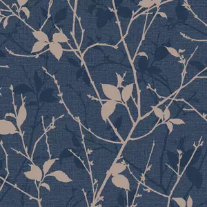 Boutique Belle Navy/Copper Leaves Wallpaper