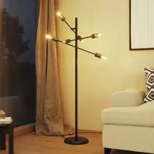 GoodHome Milne Matt Black Antique brass effect Floor lamp