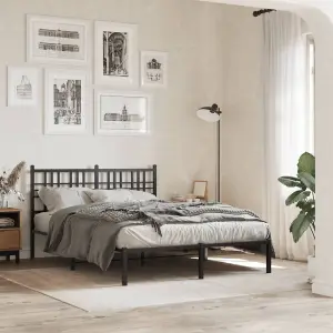 Berkfield Metal Bed Frame without Mattress with Headboard Black 140x200cm