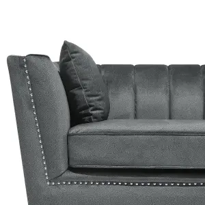 3 Seater Velvet Fabric Sofa Grey GAULA