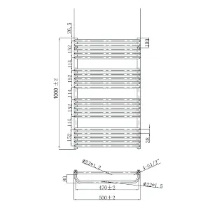 Hattie Matt Black Heated Towel Rail - 1000x500mm