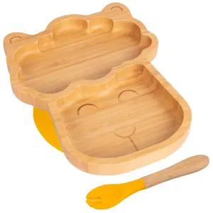 Bamboo Llama Baby Weaning Plate & Fork Set - Yellow