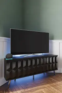 Elevate Black Corner TV Cabinet with mood lighting & Intelligent eye