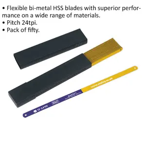 High-Quality 50 Pack 300mm Hacksaw Blades - 24 TPI Bi-Metal for Multi Material Cutting