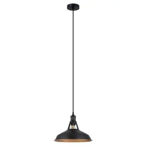 Luminosa Industrial And Retro Hanging Pendant Black 1 Light  with Black, Gold Shade, E27