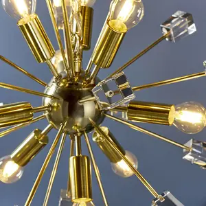 Multi Light Hanging Ceiling Pendant Satin Brass & Crystal Feature Star Rods Lamp