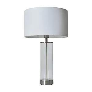 ValueLights Balan Brushed Chrome Table Lamp with White Drum Shade