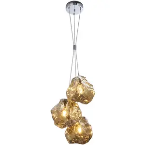 Metallic Bronze 3 Light Ceiling Pendant Modern Rock Design Hanging Light Fitting