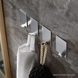 PMS Pack of 3 Removable Self Adhesive Silver Square Self-Adhesive Hooks