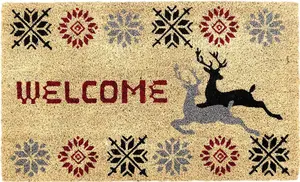 Coco&Coir Door Mat Eco-Friendly Indoor Outdoor Heavy Duty Christmas Theme Xmas Entrance Door Mat 45 x 75 cm STAG XMAS