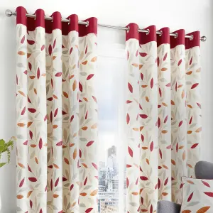 Beechwood Leaf Trail Pair of 100% Cotton Eyelet Curtains