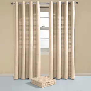 Homescapes Cotton Rajput Ribbed Natural Curtain Pair, 66 x 54" Drop