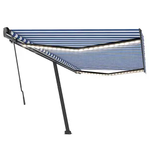 Berkfield Manual Retractable Awning with LED 500x350 cm Blue and White