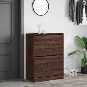 Berkfield Shoe Cabinet with 2 Flip-Drawers Brown Oak 80x42x108 cm