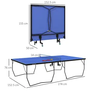 SPORTNOW 9FT Folding Table Tennis Table w/ 8 Wheels, for Indoors - Blue