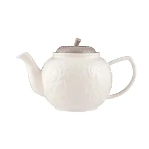 Stoneware Teapot Embossed Acorn Novelty 6Cup Tea Pot 1100ml Coffee Pot Neutral