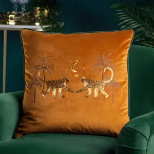 Wylder Dusk Monkey Embroidered Feather Filled Cushion