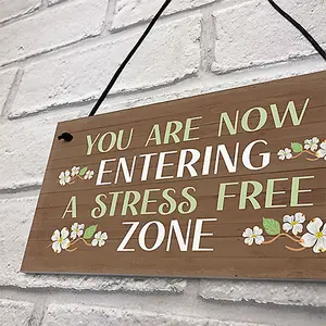 Garden Sign Hanging Wall Sign STRESS FREE ZONE Sign Garden Shed Plaque House Signs Plaque Outdoor Decoration Signs For Outside