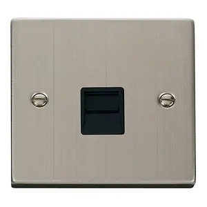 Stainless Steel Secondary Telephone Single Socket - Black Trim - SE Home