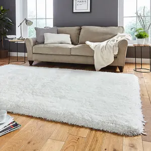 Ivory Plain Shaggy Handmade Modern Easy to clean Rug for Bed Room Living Room and Dining Room-150cm (Circle)