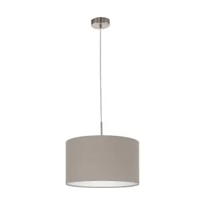 Pendant Ceiling Light Colour Satin Nickel Steel Shade Taupe Fabric Bulb E27 1x60W