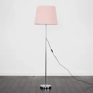 ValueLights Modern Polished Chrome Metal Standard Floor Lamp With Pink Tapered Shade - Includes 6w LED Bulb 3000K Warm White