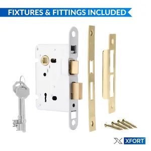 XFORT 3 Lever Polished Brass Mortice Sashlock 75mm