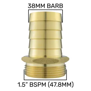 Solid brass pipe hosetails to male bsp thread for pumps,filters water features and fountains,38mm barb-1.5" bsp thread (47.8mm)