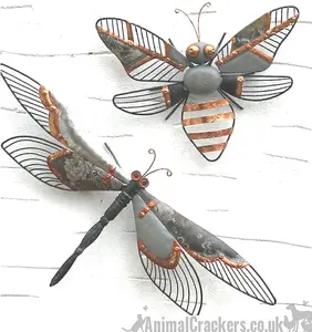 Metal Honey Bee striking grey & copper finish metal wall art home or garden ornament, 31cm